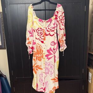 Floral Button-Down Dress with Puff Sleeves